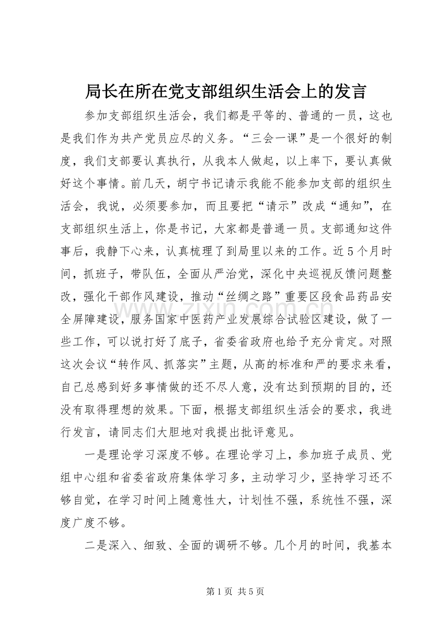 局长在所在党支部组织生活会上的发言.docx_第1页