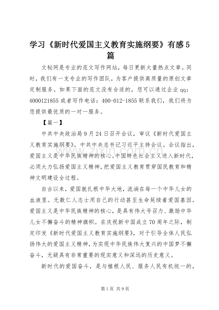 学习《新时代爱国主义教育实施纲要》有感5篇.docx_第1页