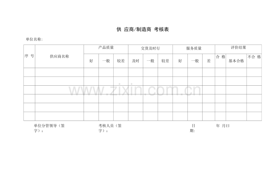 建筑施工单位工程项目供应商制造商考核表.docx_第1页