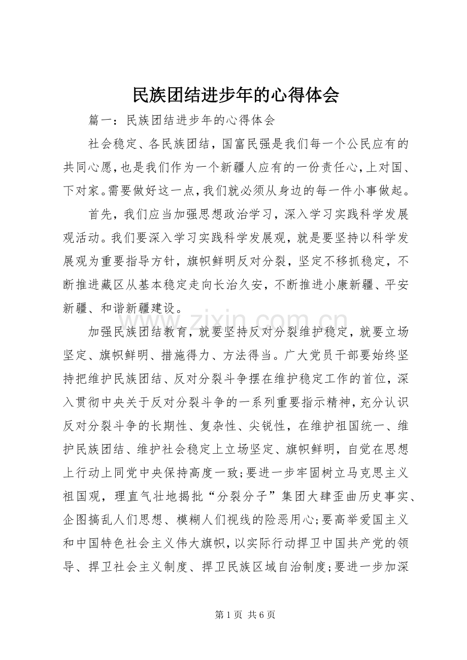 民族团结进步年的心得体会.docx_第1页