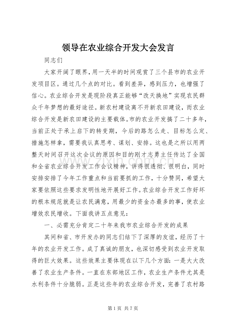 领导在农业综合开发大会发言.docx_第1页