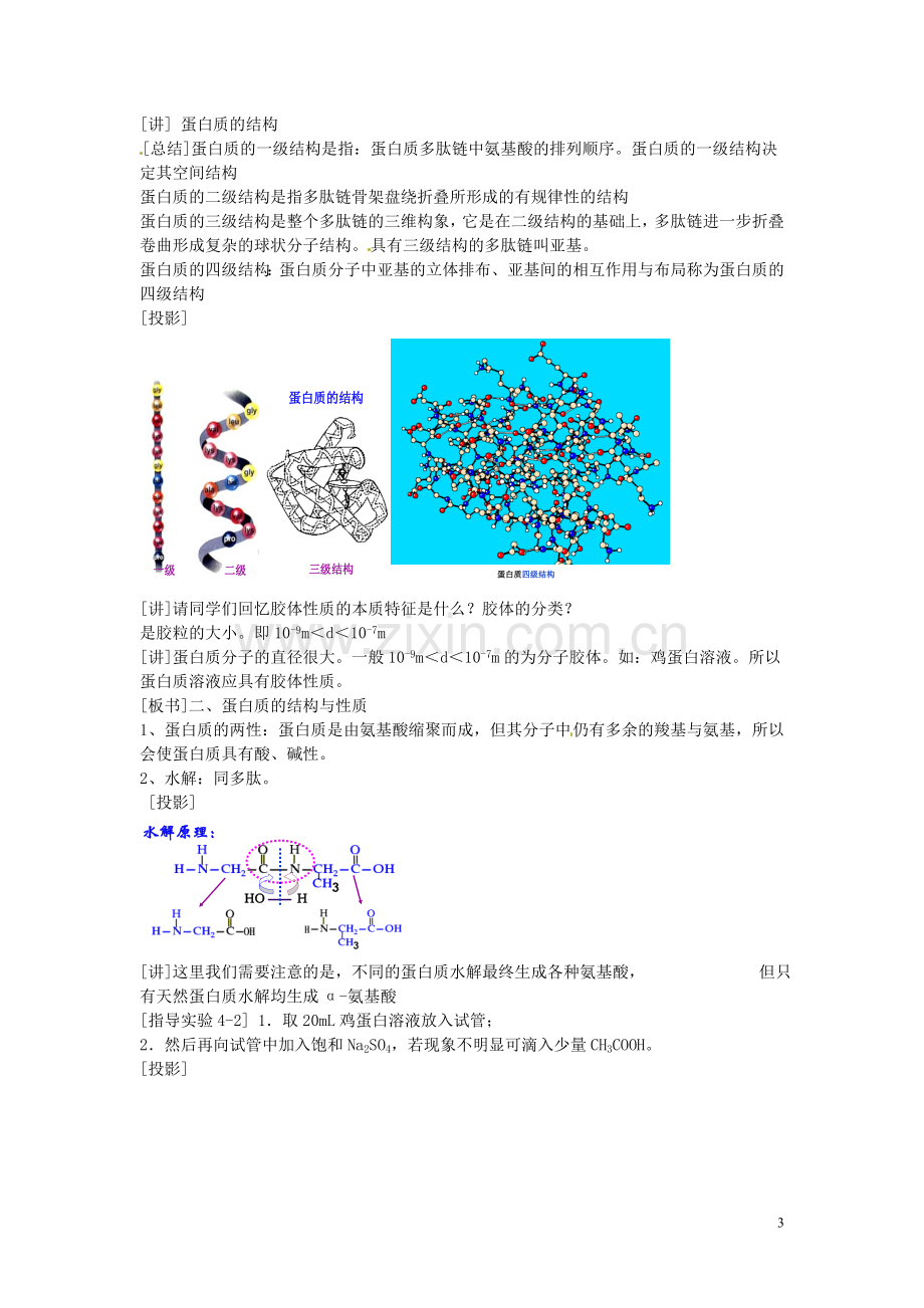 安徽省滁州二中高中化学《第四章-生命中的基础有机化学物质-第三节-蛋白质和核酸-新人教版选修5.doc_第3页