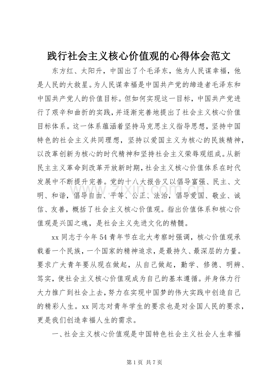 践行社会主义核心价值观的心得体会范文.docx_第1页