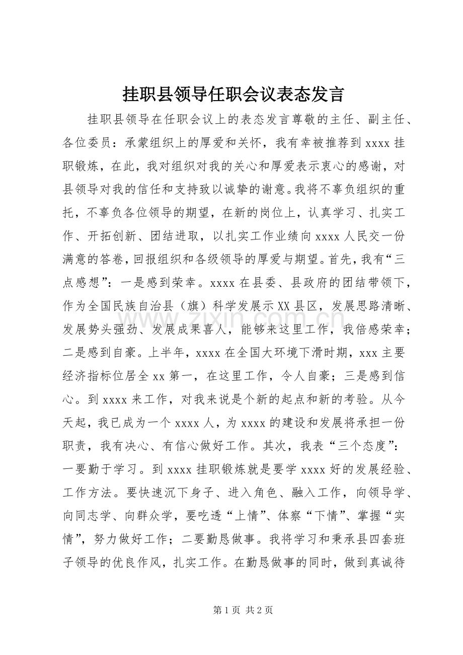 挂职县领导任职会议表态发言.docx_第1页