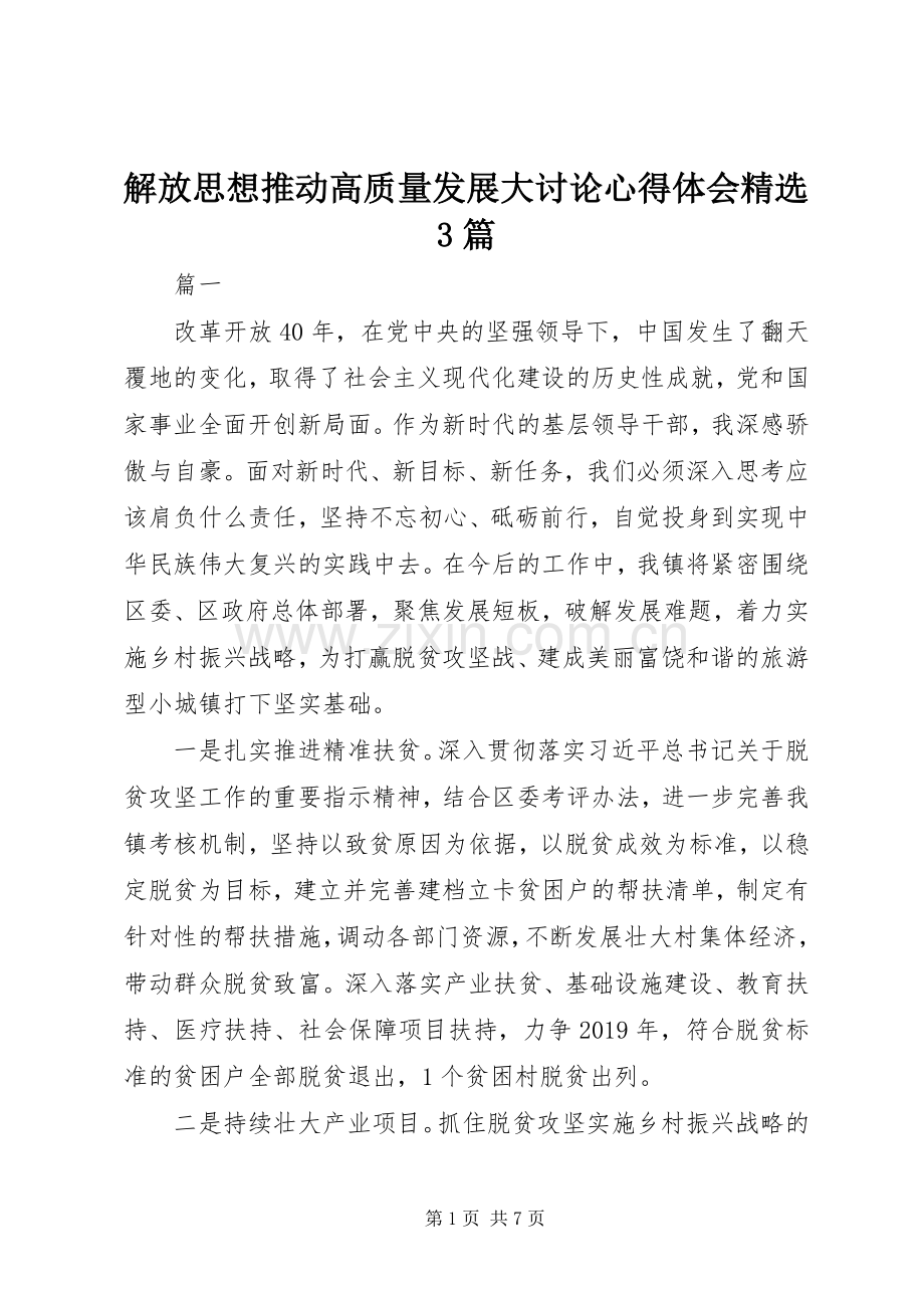 解放思想推动高质量发展大讨论心得体会3篇.docx_第1页