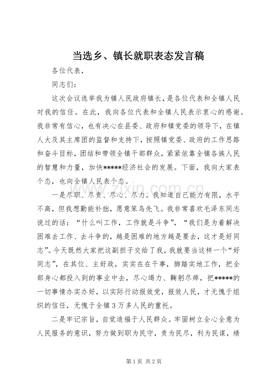 当选乡、镇长就职表态发言稿.docx_第1页