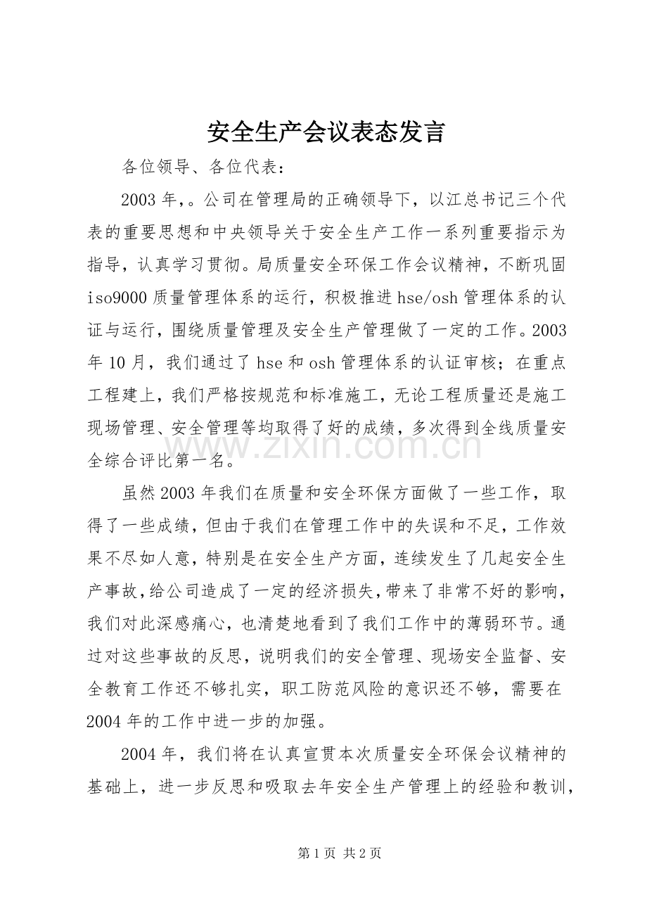 安全生产会议表态发言.docx_第1页