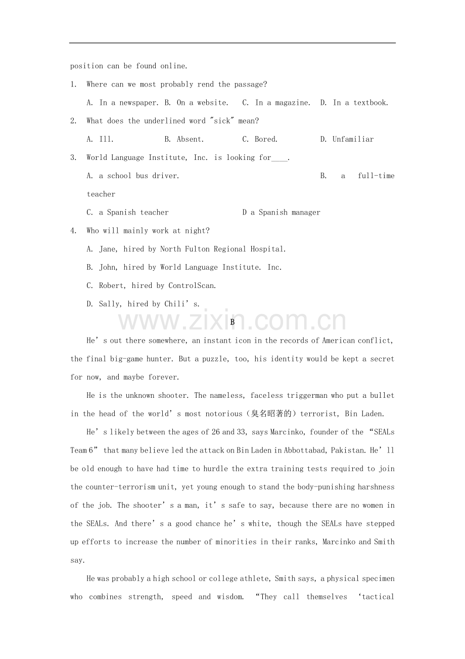 江苏省2012高考英语二轮复习-限时训练专题2-阅读理解13.doc_第2页