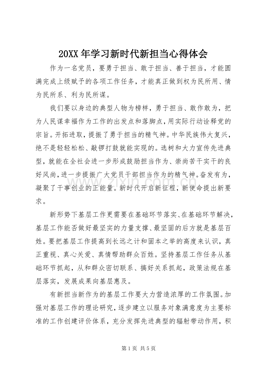 20XX年学习新时代新担当心得体会.docx_第1页