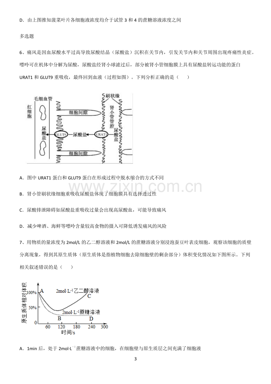 (文末附答案)2022届高中生物第四章细胞的物质输入和输出考点专题训练.pdf_第3页