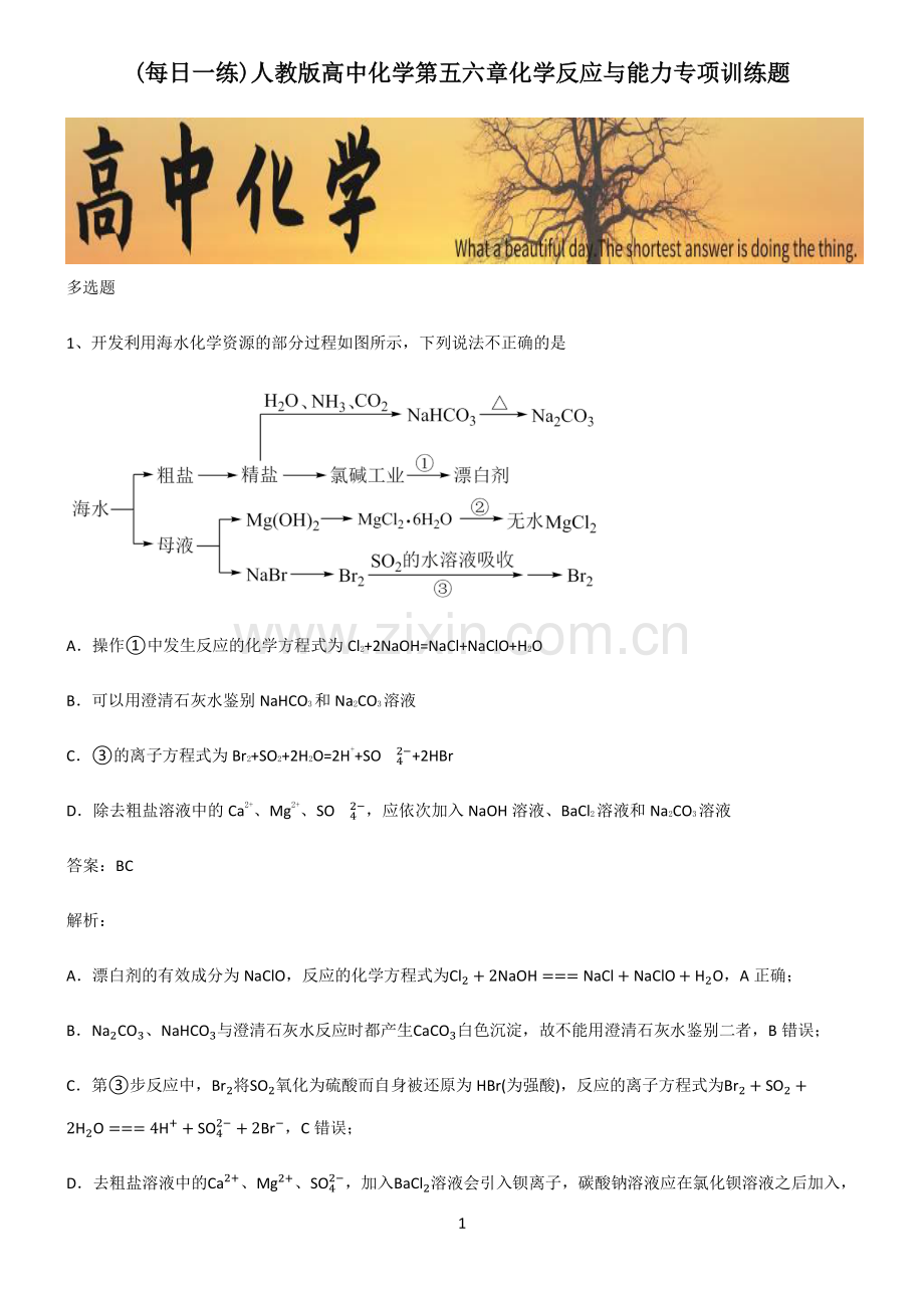 人教版高中化学第五六章化学反应与能力专项训练题.pdf_第1页