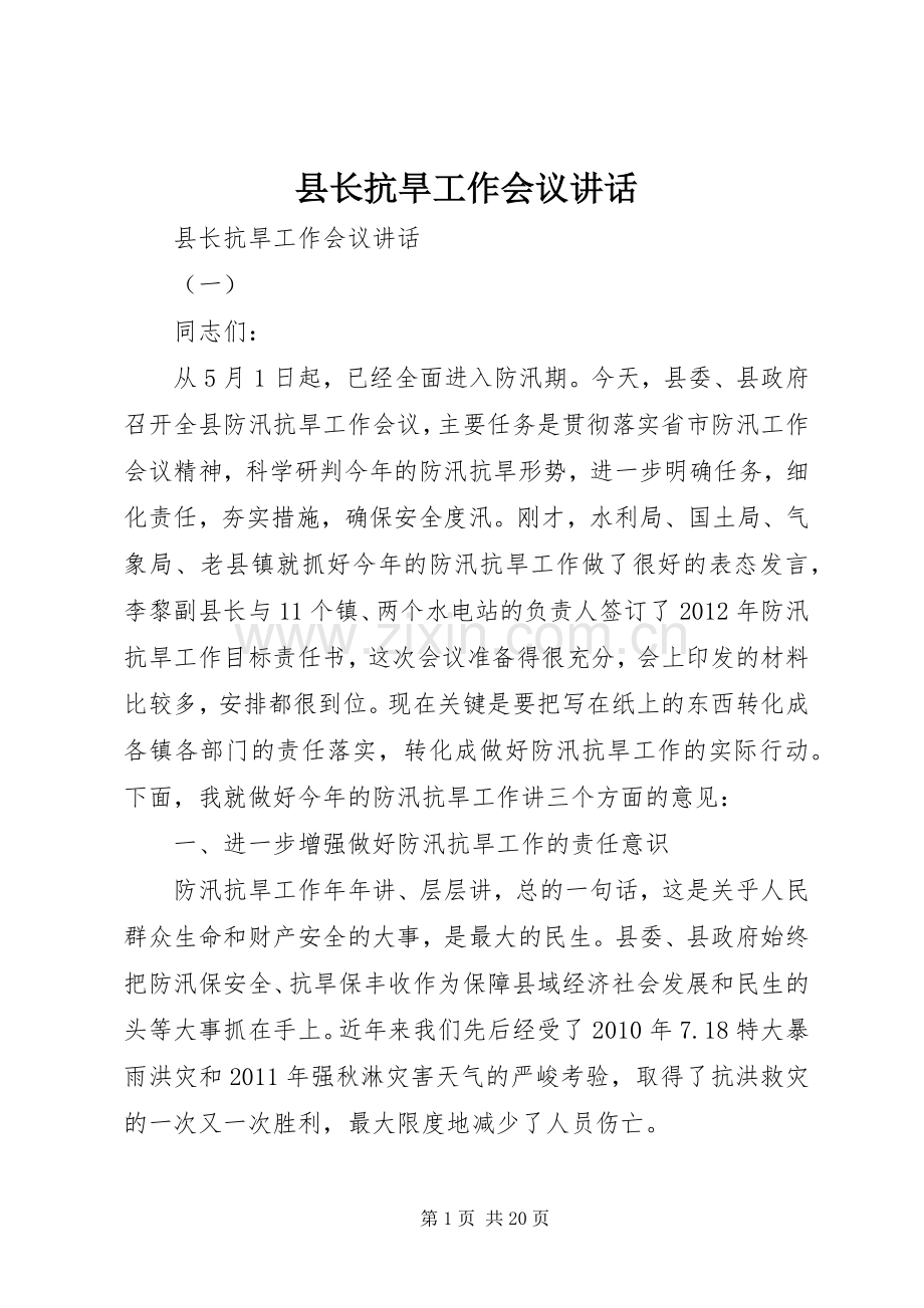 县长抗旱工作会议讲话.docx_第1页