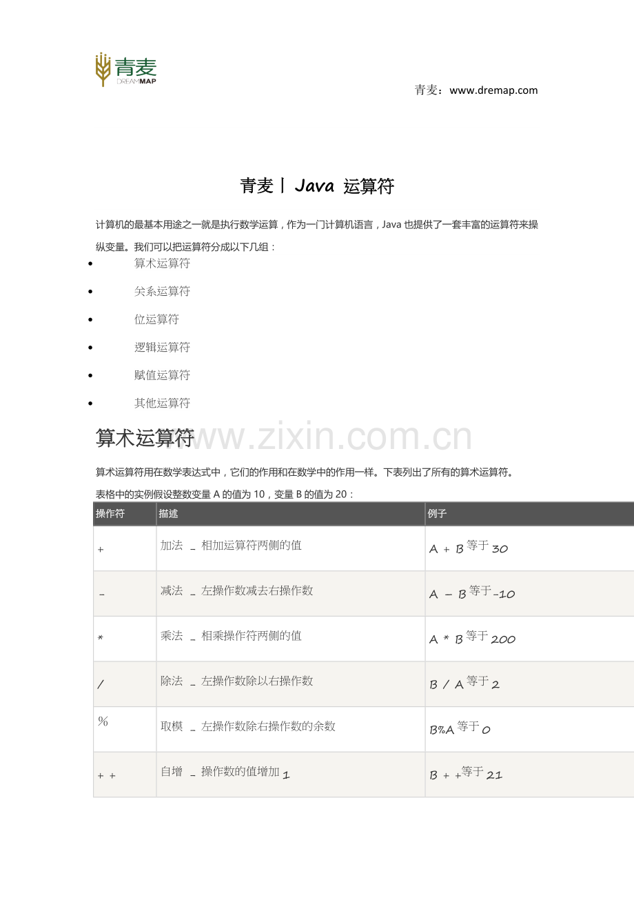 青麦丨Java 运算符.docx_第1页