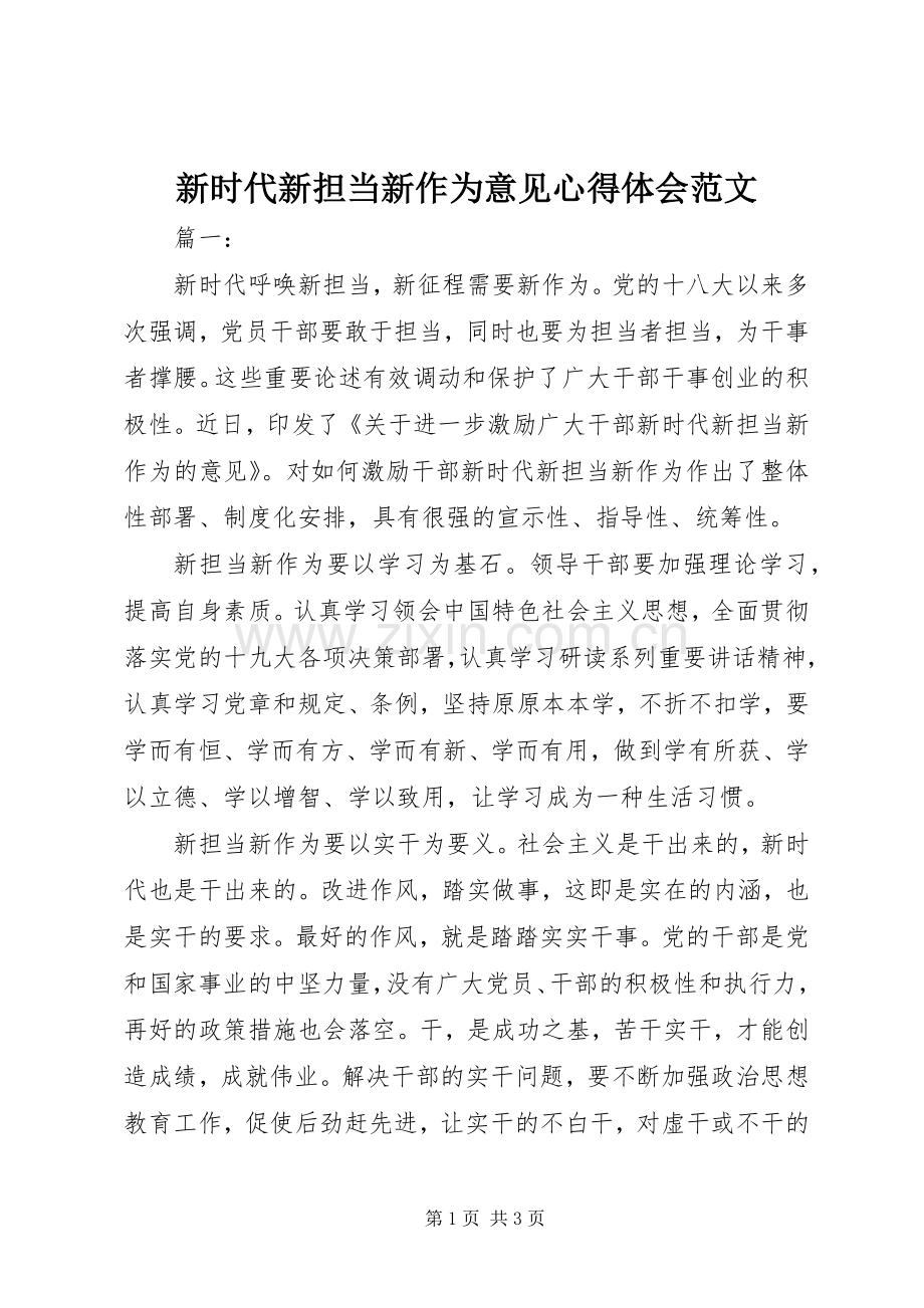 新时代新担当新作为意见心得体会范文.docx_第1页