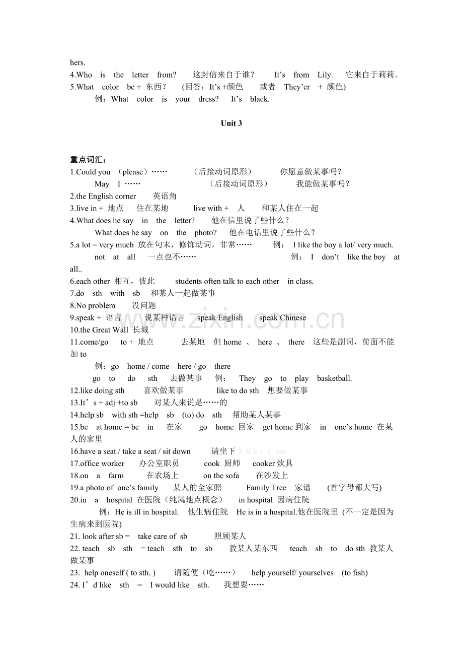 仁爱英语七年级上册期末复习重点词组句子归纳.doc_第3页