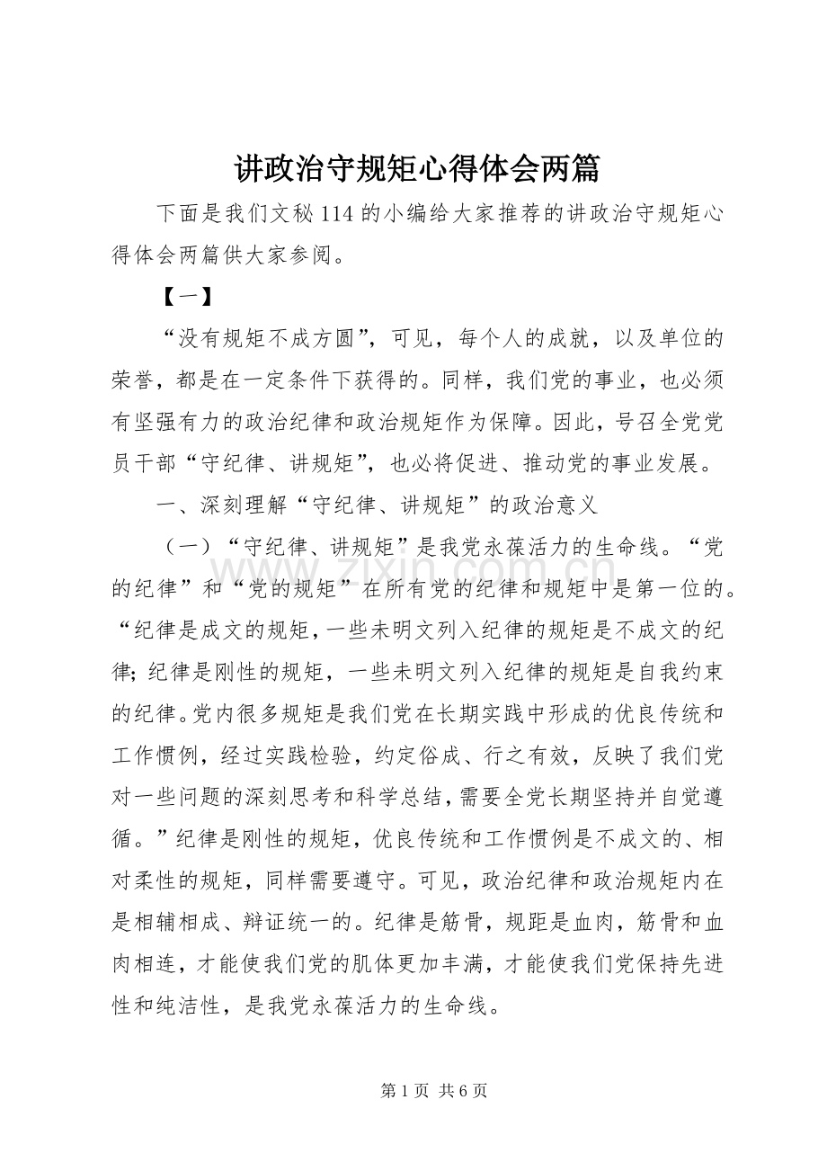 讲政治守规矩心得体会两篇.docx_第1页