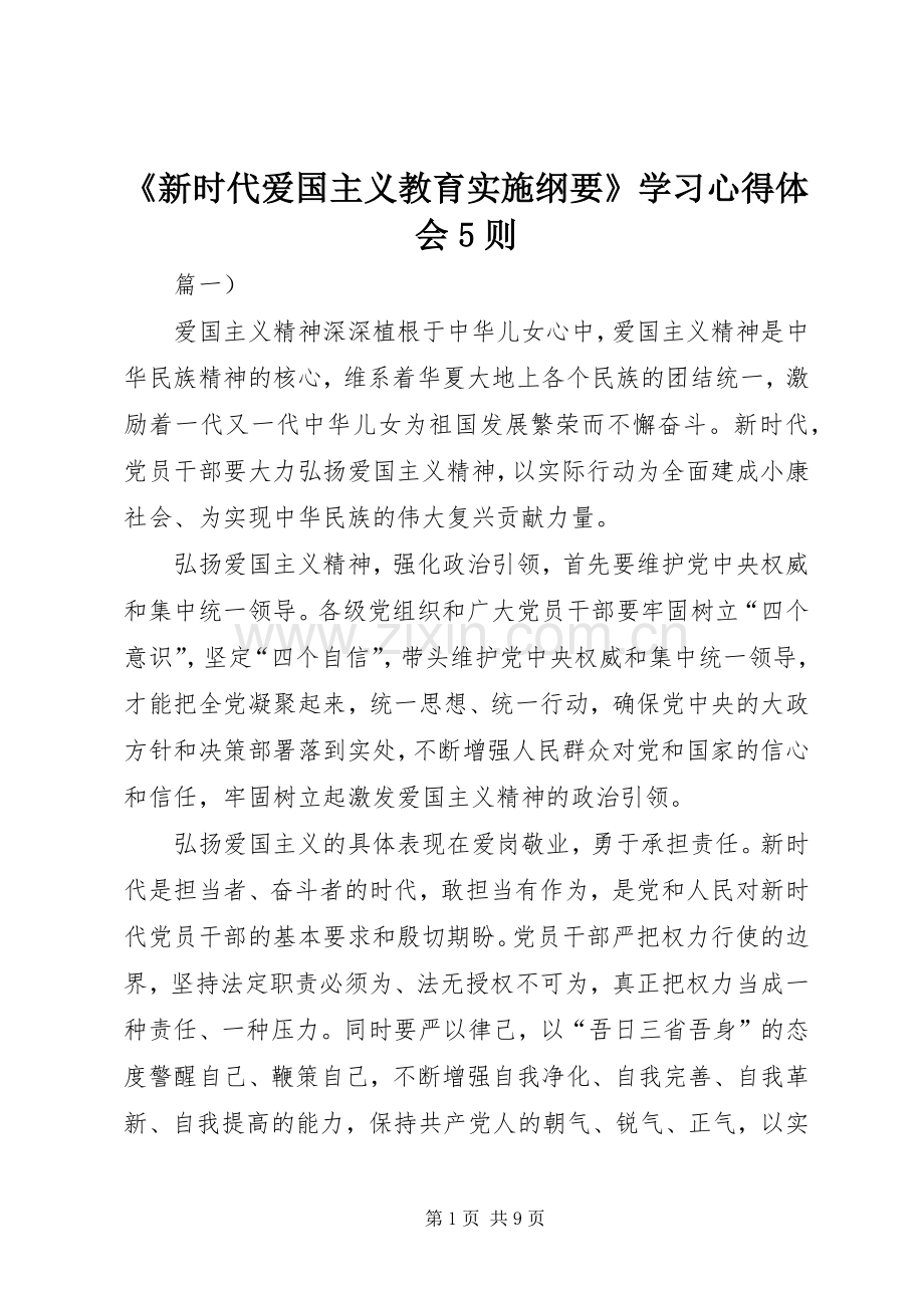 《新时代爱国主义教育实施纲要》学习心得体会5则.docx_第1页