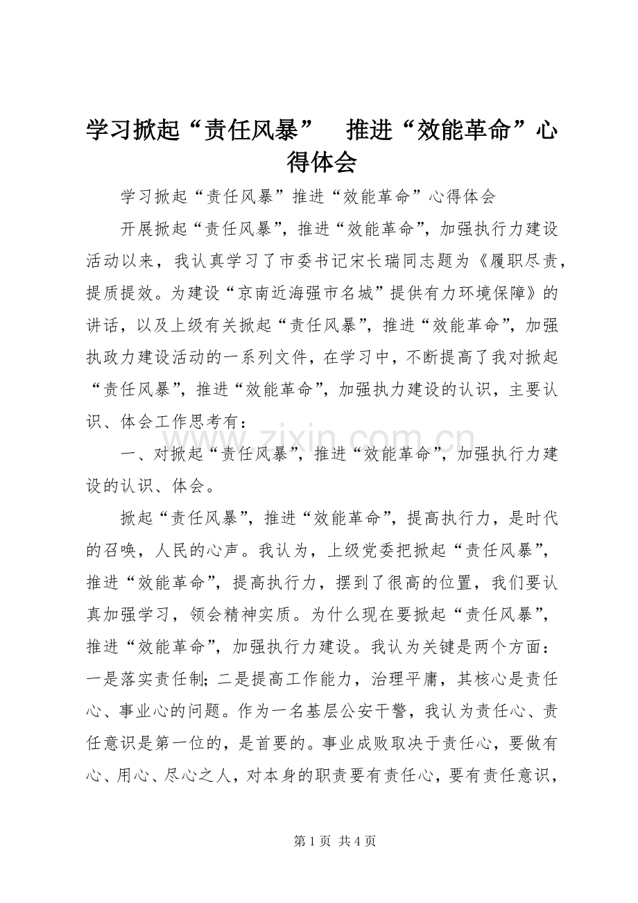 学习掀起“责任风暴”　推进“效能革命”心得体会.docx_第1页