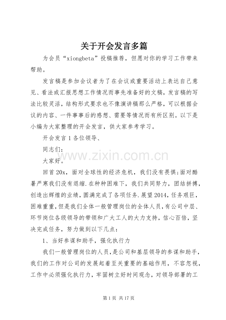 关于开会发言多篇.docx_第1页