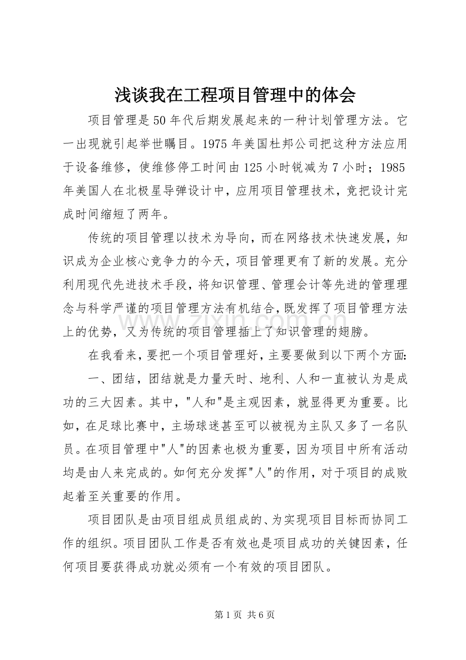 浅谈我在工程项目管理中的体会.docx_第1页