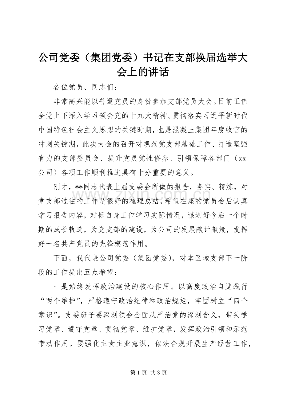 公司党委（集团党委）书记在支部换届选举大会上的讲话.docx_第1页