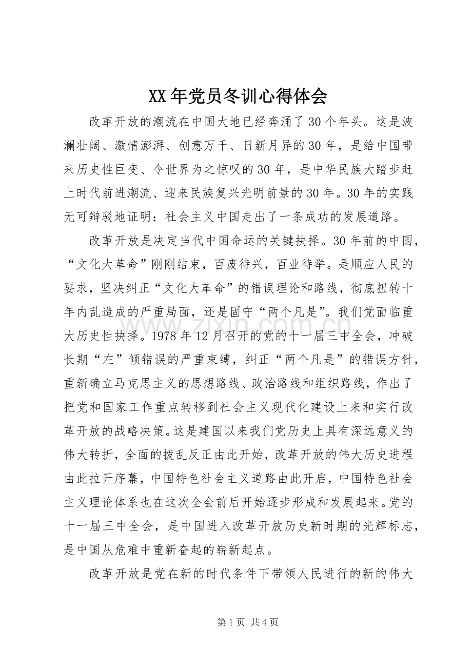 XX年党员冬训心得体会.docx_第1页