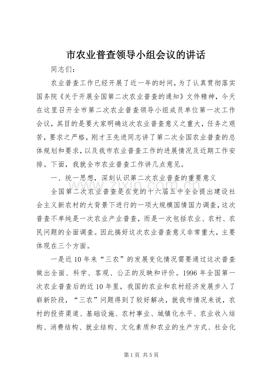 市农业普查领导小组会议的讲话.docx_第1页