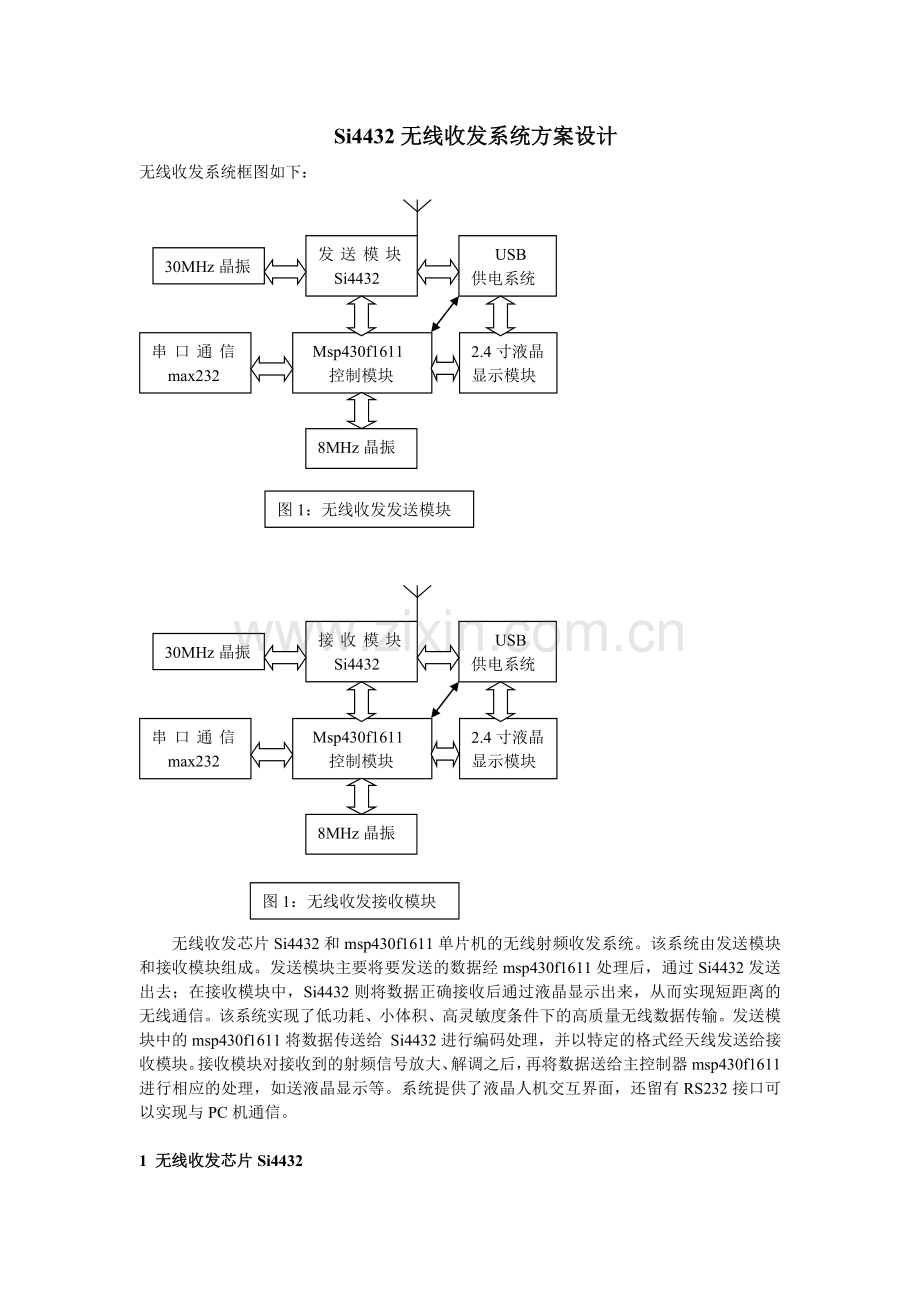 Si4432无线收发系统方案设计.doc_第1页