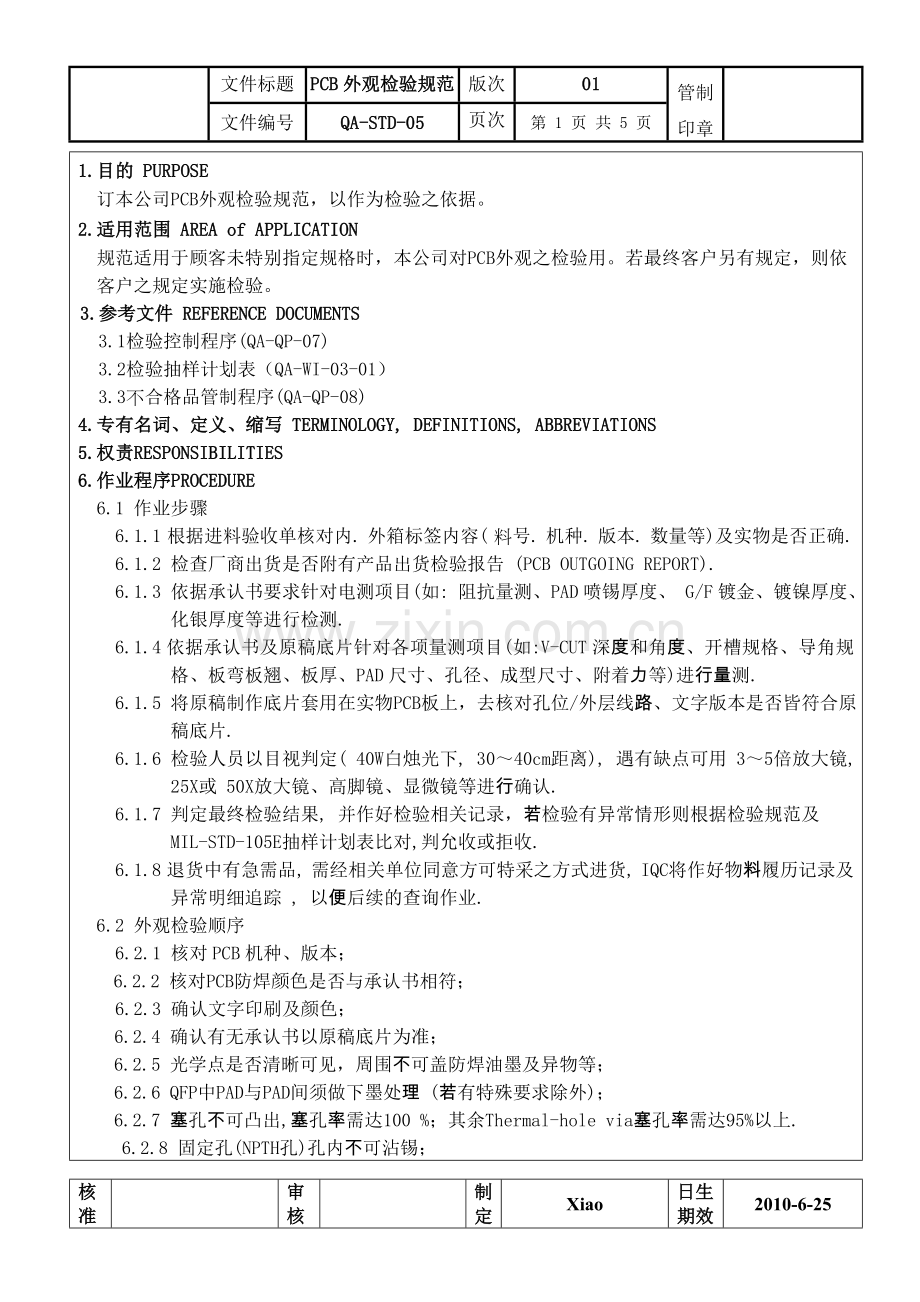 PCB外观检验规范QA-STD-05.doc_第1页