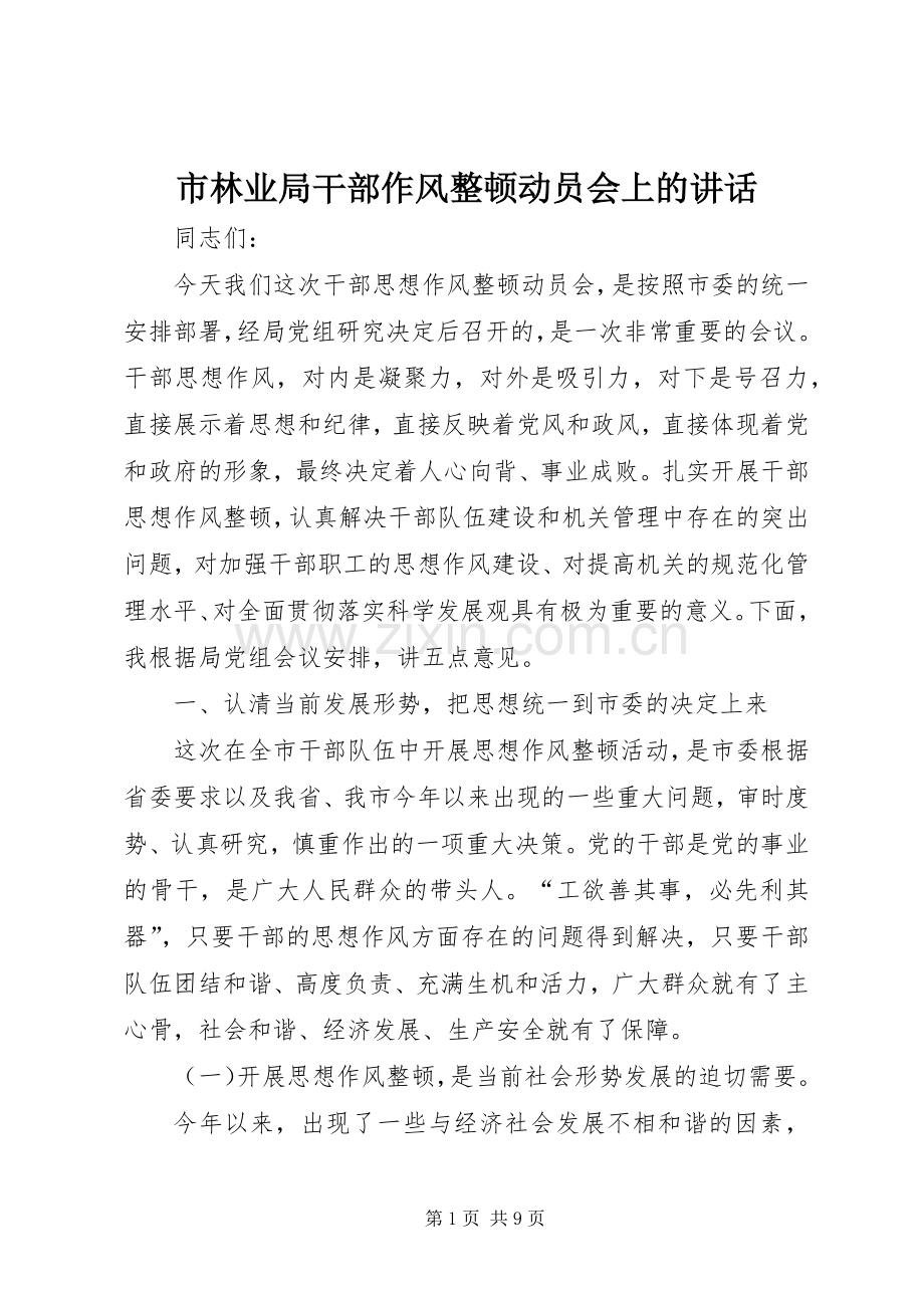 市林业局干部作风整顿动员会上的讲话.docx_第1页