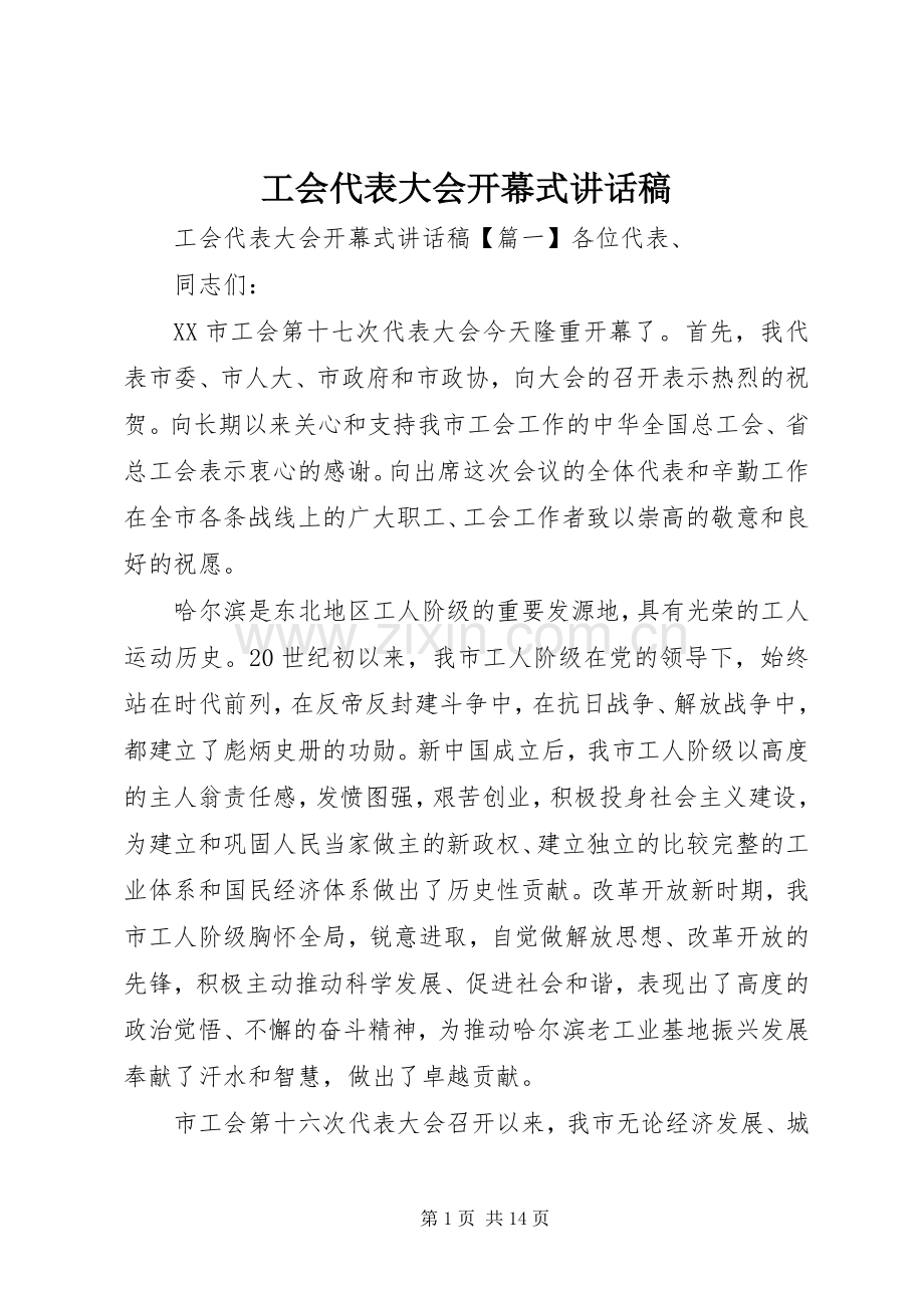 工会代表大会开幕式讲话稿.docx_第1页