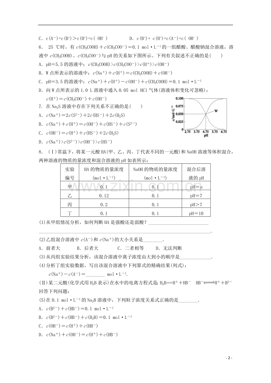 福建省南安一中2012-2013学年高二化学上学期《化学反应原理》专题三练习卷6-鲁科版.doc_第2页