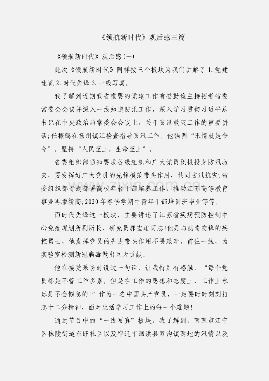 《领航新时代》观后感三篇.docx_第1页