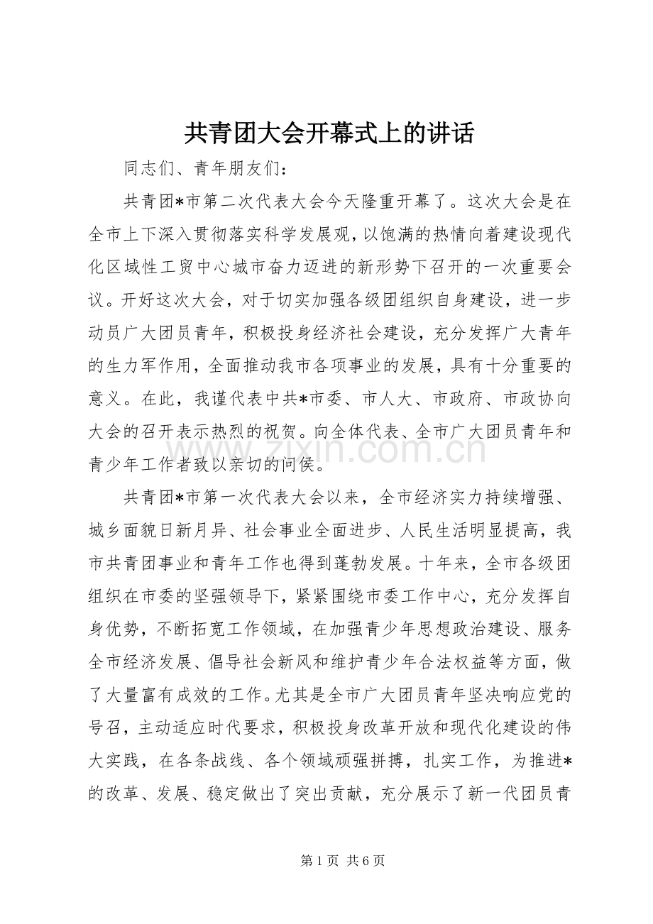 共青团大会开幕式上的讲话.docx_第1页