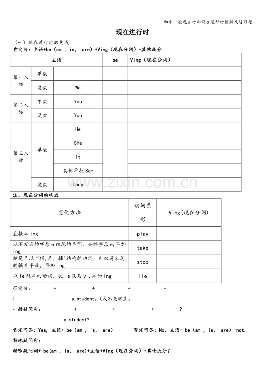 初中一般现在时和现在进行时讲解及练习题.doc_第1页