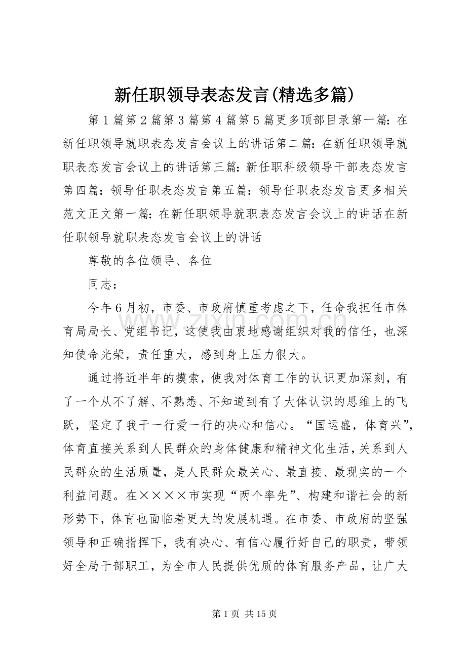 新任职领导表态发言(多篇).docx_第1页