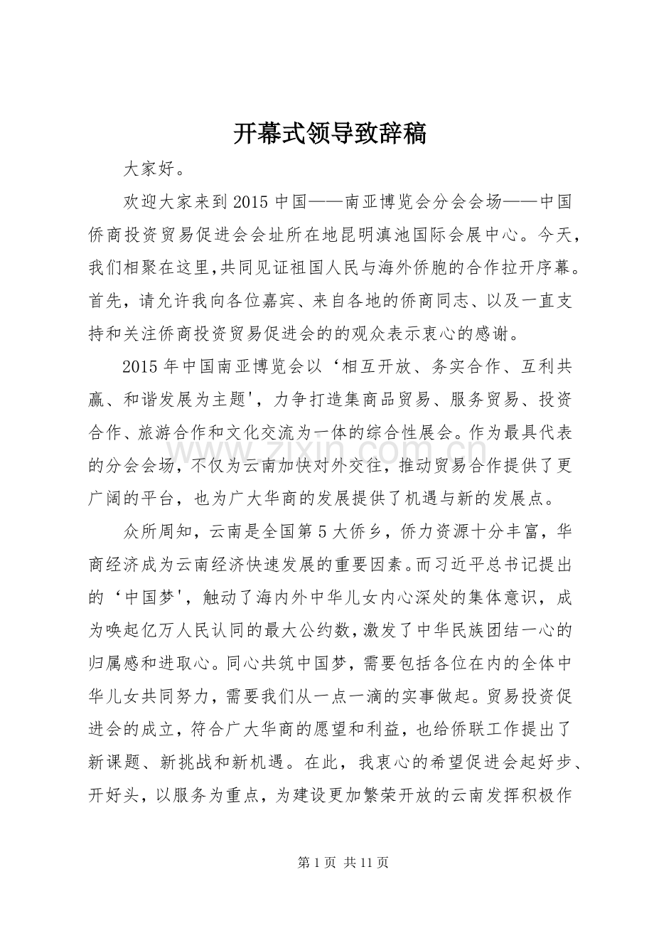 开幕式领导致辞稿.docx_第1页