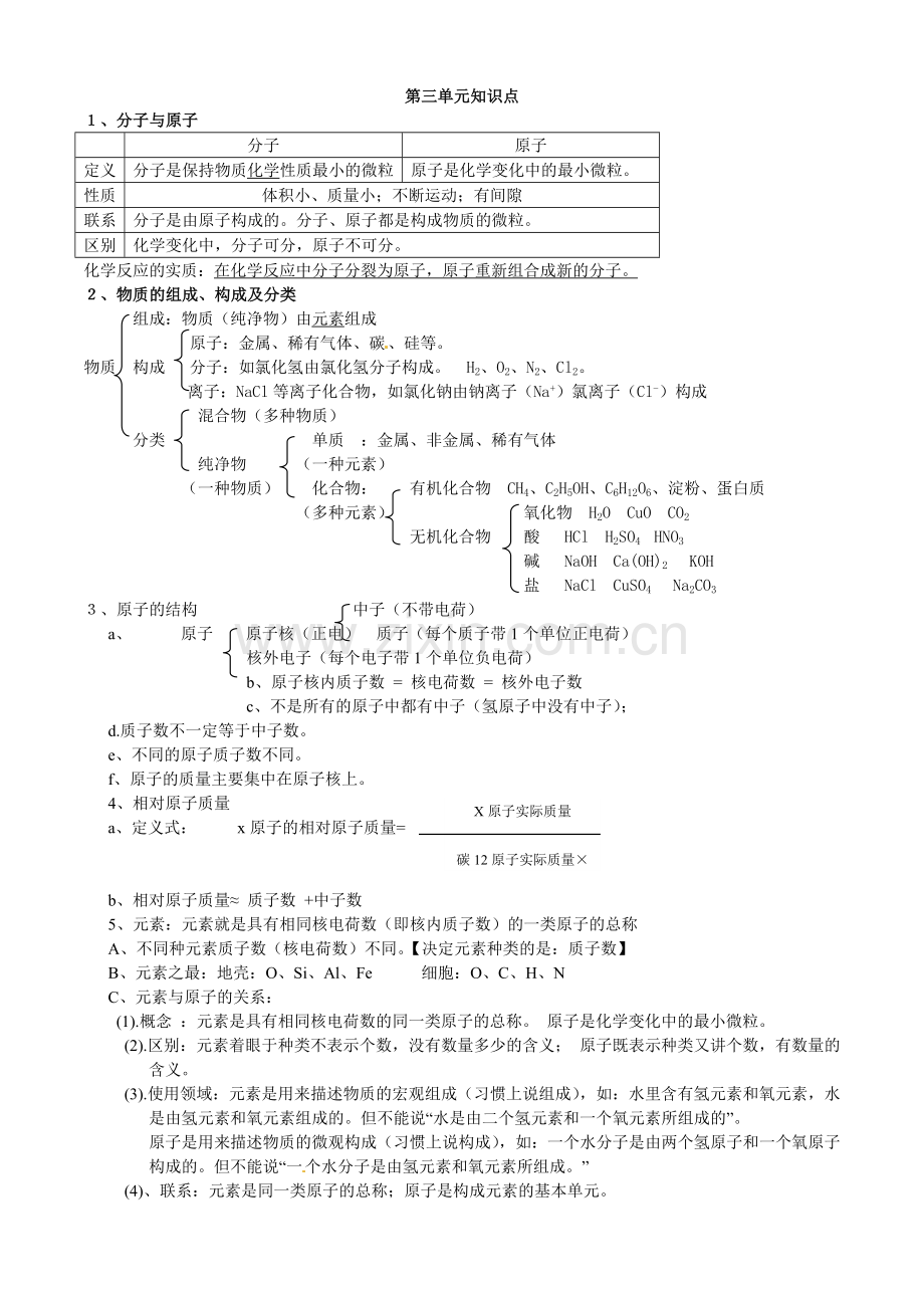 第三单元：物质构成的奥秘知识点.doc_第1页