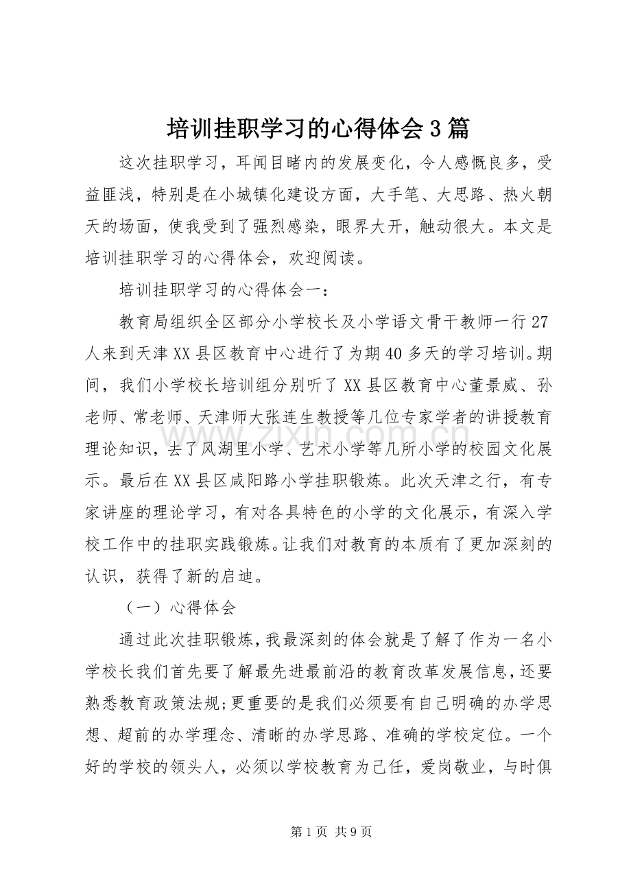 培训挂职学习的心得体会3篇.docx_第1页