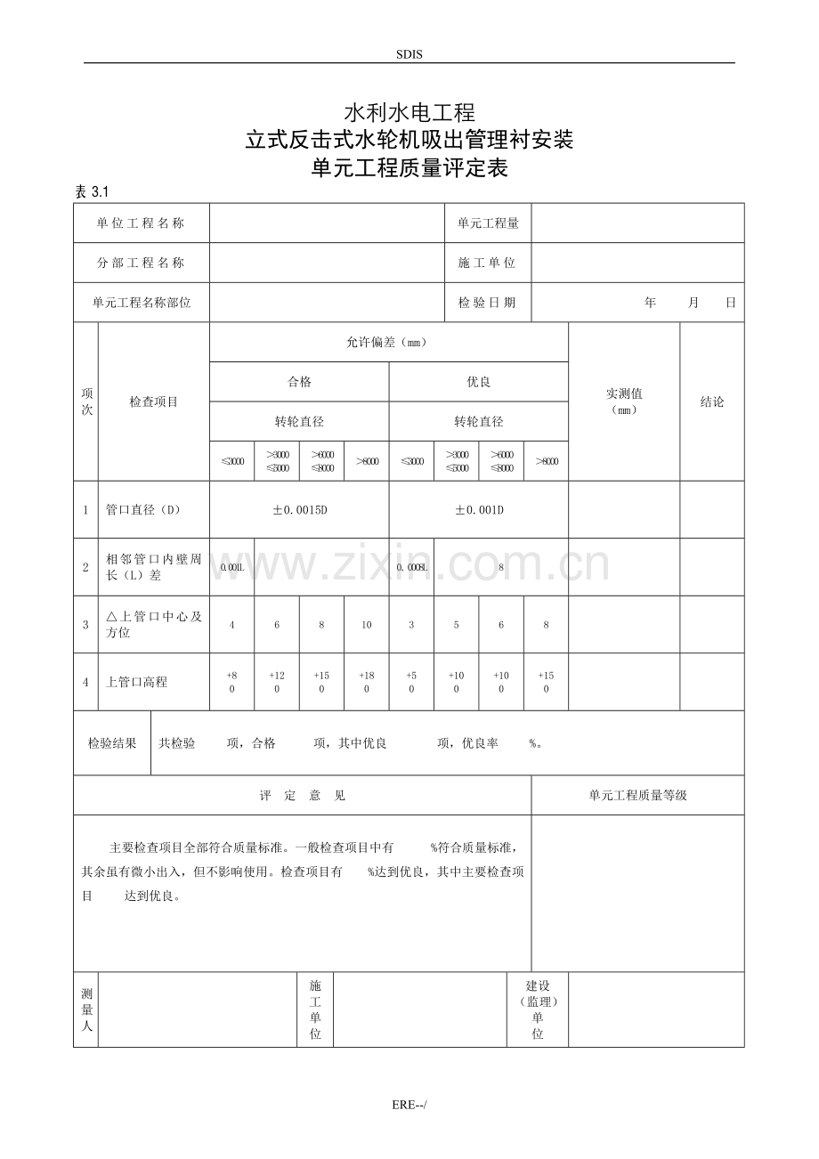 mes水轮发电机组安装工程单元质量评定表dce.doc_第2页