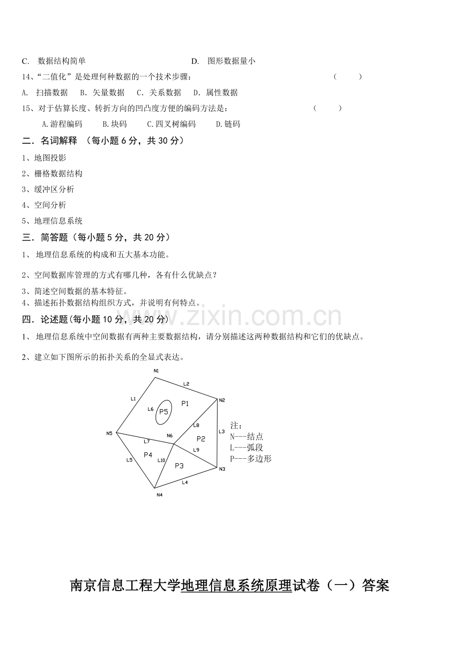 地理信息系统原理试卷(一)及答案.doc_第2页