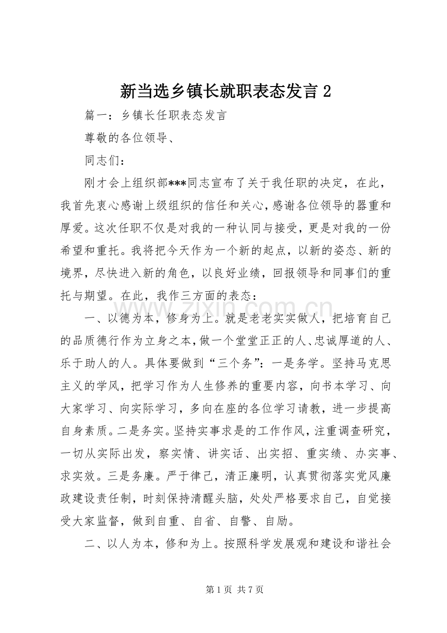 新当选乡镇长就职表态发言2.docx_第1页