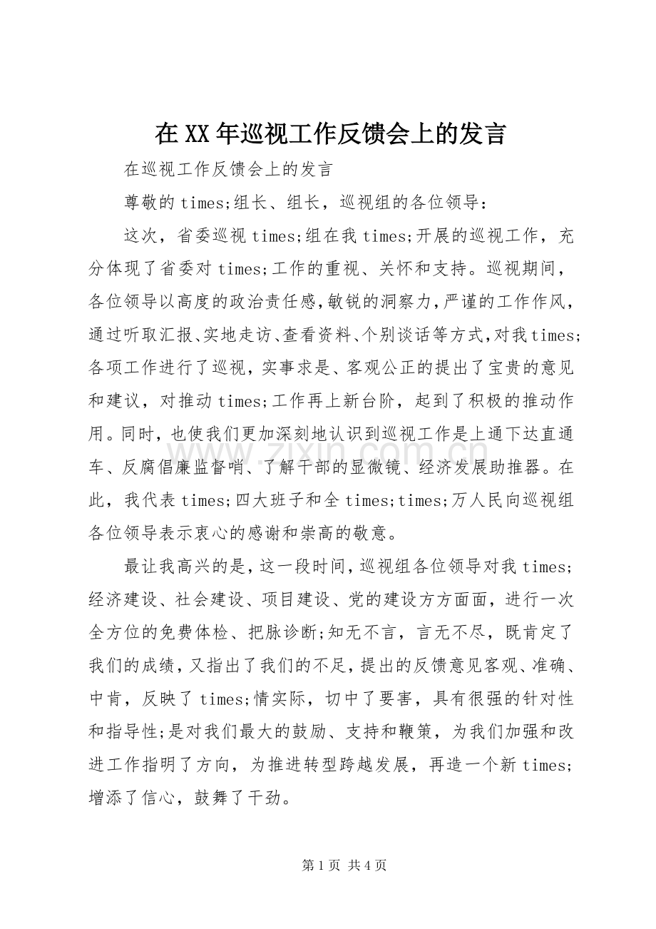 在XX年巡视工作反馈会上的发言.docx_第1页