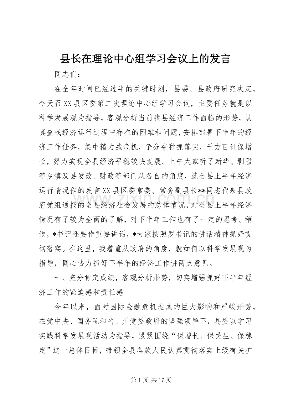 县长在理论中心组学习会议上的发言.docx_第1页