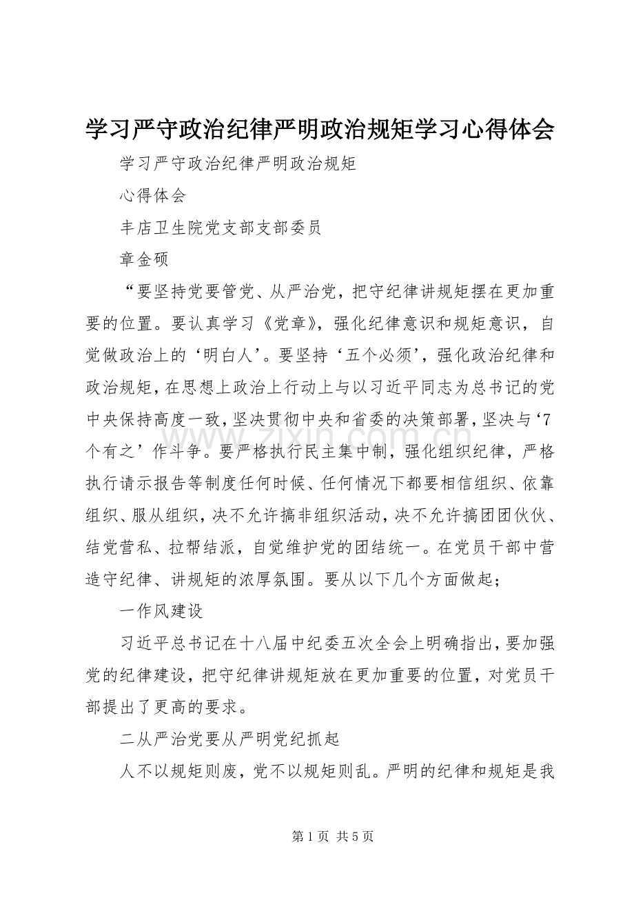 学习严守政治纪律严明政治规矩学习心得体会.docx_第1页