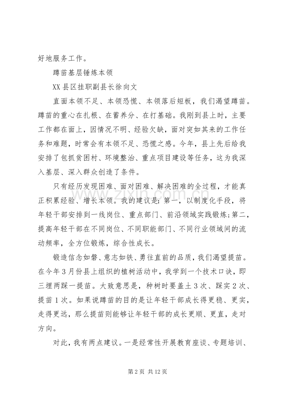 优秀年轻干部工作座谈会发言材料汇编.docx_第2页