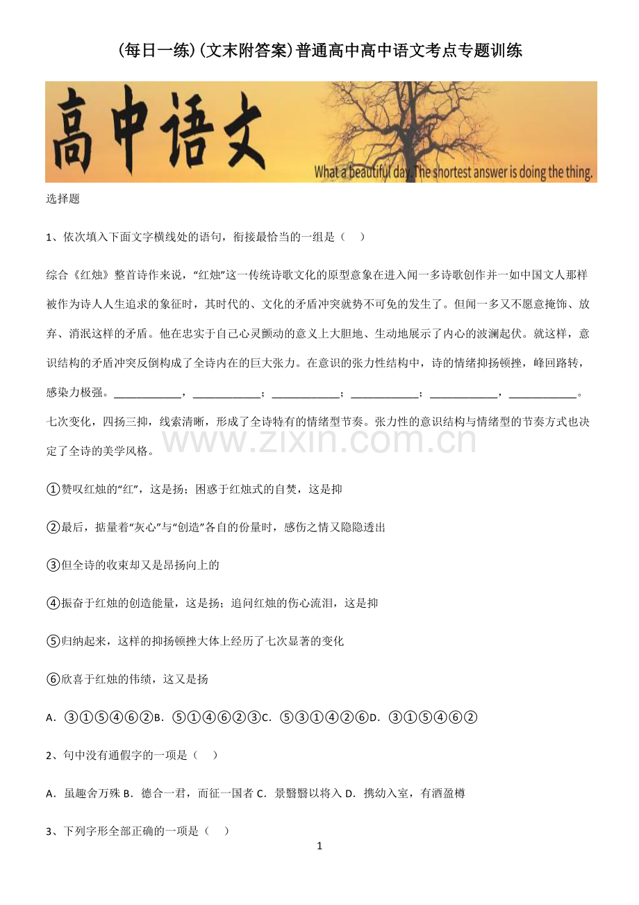 (文末附答案)普通高中高中语文考点专题训练.pdf_第1页