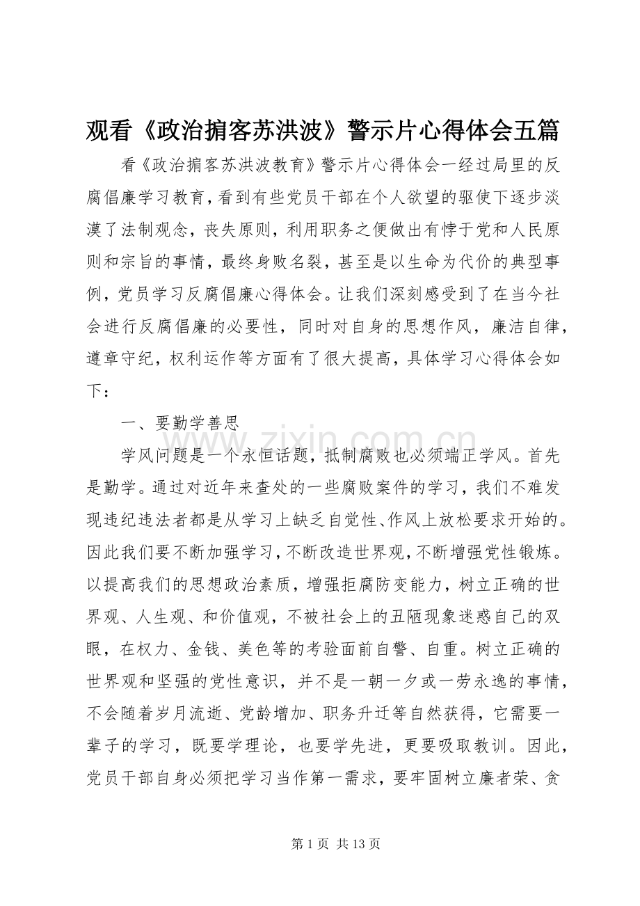 观看《政治掮客苏洪波》警示片心得体会五篇.docx_第1页