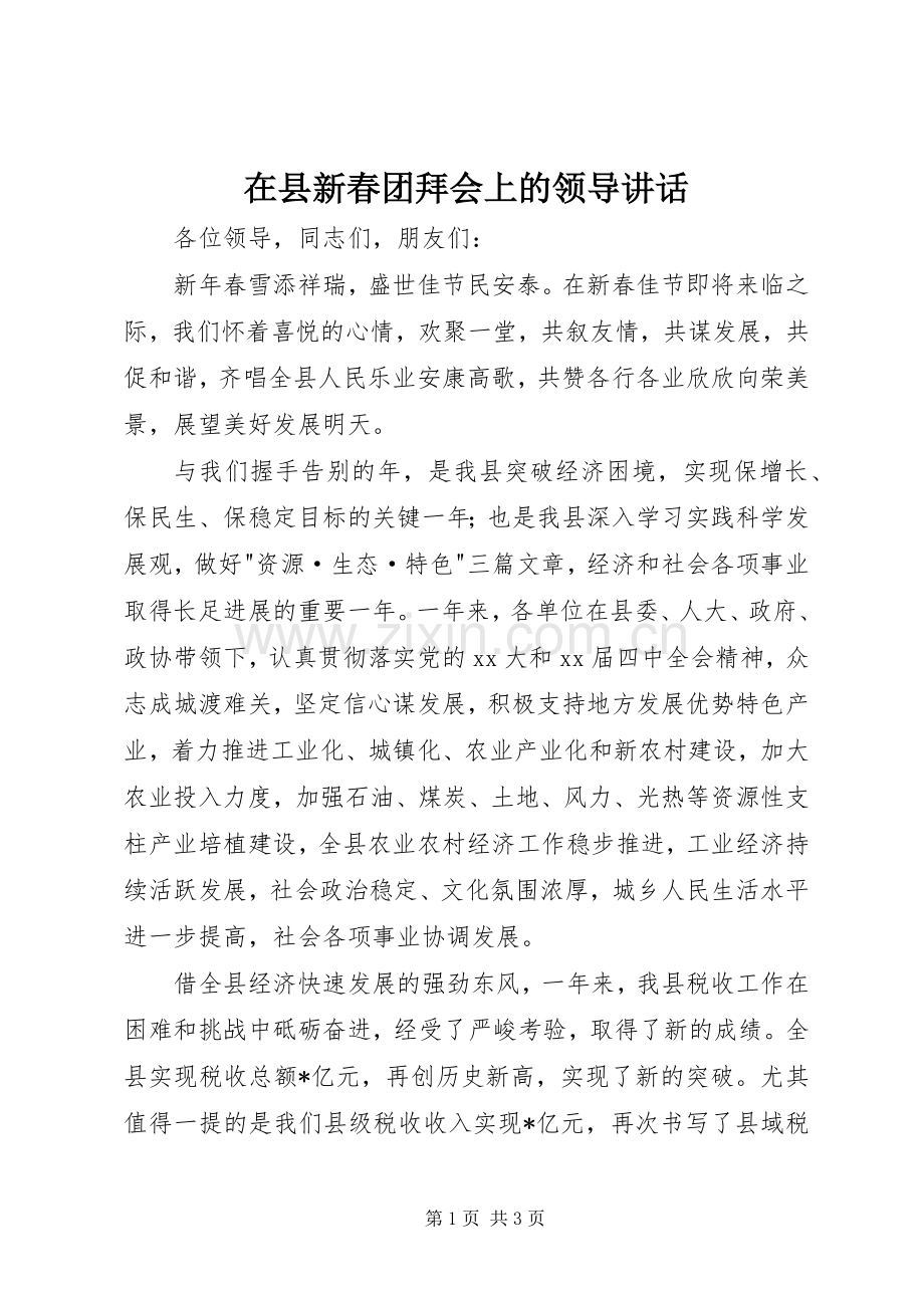 在县新春团拜会上的领导讲话.docx_第1页