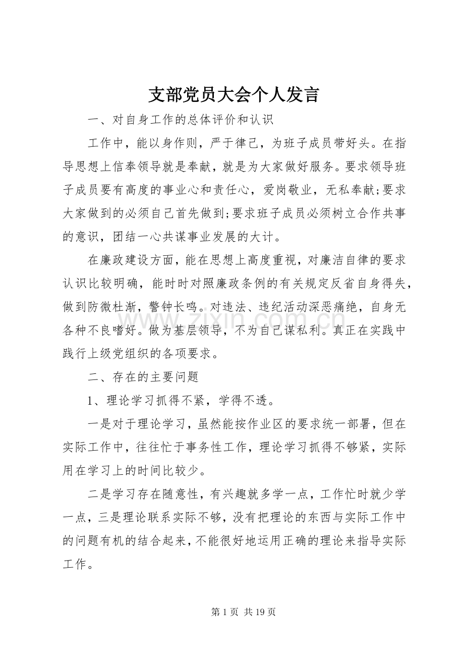 支部党员大会个人发言.docx_第1页